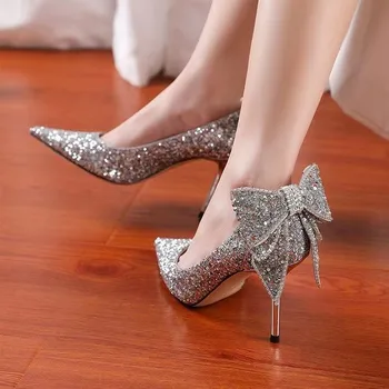 Женские туфли на высоком каблуке, большой размер 42, хрустальные туфли на высоком каблуке, женские тонкие туфли со стразами, свадебные туфли-лодочки, женская обувь на каблуках