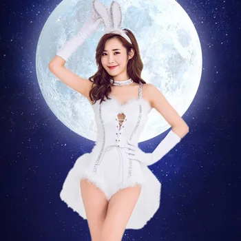 Женский белый сексуальный костюм Кролика на Хэллоуин, Нижнее белье, костюм Playmate, комбинезон, косплей, костюм на Хэллоуин для женщин