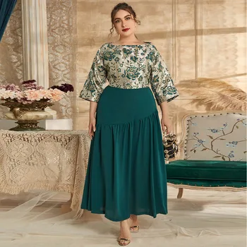 Зеленые макси-платья 5XL, женская одежда больших размеров, элегантное длинное платье для вечеринок, мусульманская одежда, Vestidos De Talla Grande Robe Longue