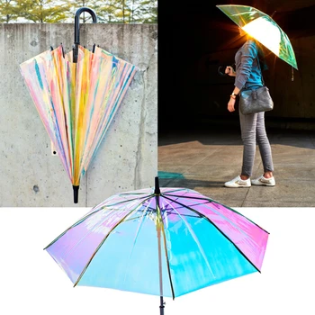 Зонт из волокнистой кости Модный Радужно-Лазерный Отражающий Блестящий Зонт Полностью Прозрачный Зонт