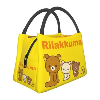 Изготовленная на заказ сумка для ланча с рисунком Медведя Рилаккумы из мультфильма Kawaii, Мужская и женская сумка-холодильник, Термоизолированные Ланч-боксы для офисных поездок