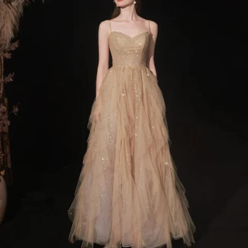 Изысканное Вечернее платье из Тюля Длиной до пола, Трапециевидной формы цвета Шампанского, Vestido De Noiva Brautkleider Robe De Mariée