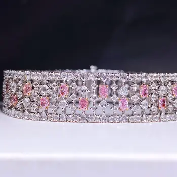 Изысканные ювелирные изделия из чистого золота 18 карат с натуральными розовыми бриллиантами 2,42 карата, Ювелирные браслеты для женщин, Изящный браслет