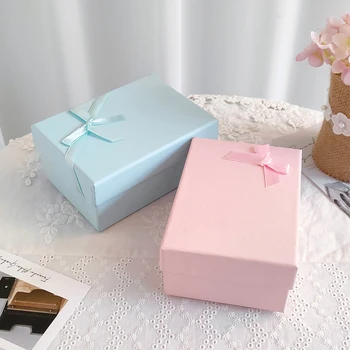 Квадратная Сине-розовая бумажная Подарочная коробка с крышкой для подарков на День Святого Валентина, Свадьбу, День рождения, Сюрпризы, упаковка для детских принадлежностей для душа