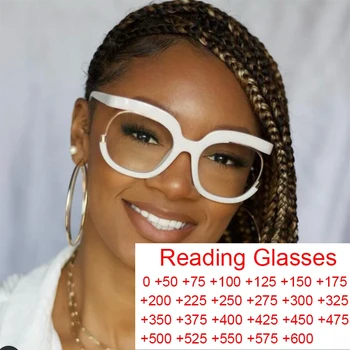 Квадратные очки для чтения в полурамке, женские очки для чтения с защитой от синего света, Прозрачные линзы, оптические оправы, Модные Брендовые Белые очки большого размера + 1 + 2,5