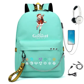Классические классные школьные сумки Harajuku Унисекс, дорожные сумки Genshin Impact USB, Оксфордские водонепроницаемые рюкзаки для ноутбука через плечо