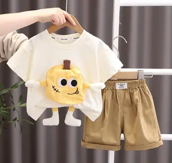 Комплект Одежды для маленьких мальчиков в корейском стиле, повседневная футболка с короткими рукавами и шортами, детские спортивные костюмы с героями мультфильмов