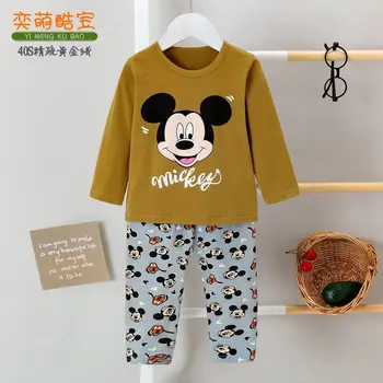 Комплекты детской одежды Disney, Пижамный комплект для мальчиков и девочек, Домашний пижамный комплект с длинными рукавами, пижамы, мягкий костюм