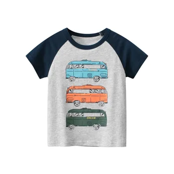 Корейская детская футболка с коротким рукавом, Летняя новинка 2023 года, Одежда для мальчиков с принтом автомобиля, Детский топ, Прямая поставка