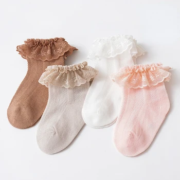 Корейские Детские носки с оборками, однотонные Хлопковые носки с дышащей сеткой для маленьких девочек, Носки для новорожденных малышей от 0 до 8 лет