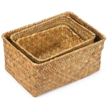 Корзина для хранения водорослей, многоразмерные корзины для полок из ротанга ручной работы и корзины для домашнего хранения Корзины для украшения