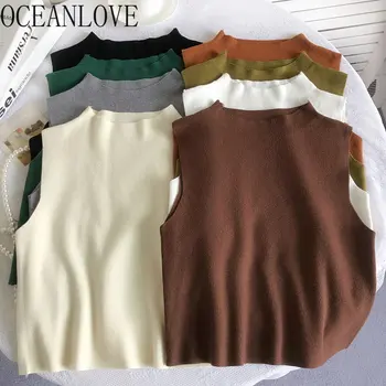 Короткие футболки OCEANLOVE, женские однотонные вязаные весенне-летние базовые повседневные топы с коротким топом и полуприлегающим воротом, винтажные майки