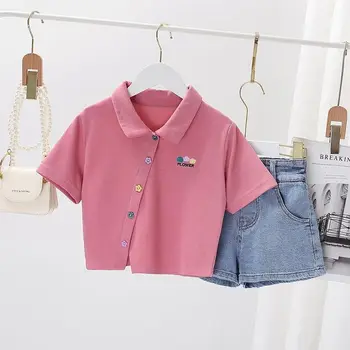 Костюм для девочек, Летние Детские Модные Джинсовые шорты + Хлопковая футболка, Комплект из 2 предметов, Удобная одежда для детей от 3 до 12 лет