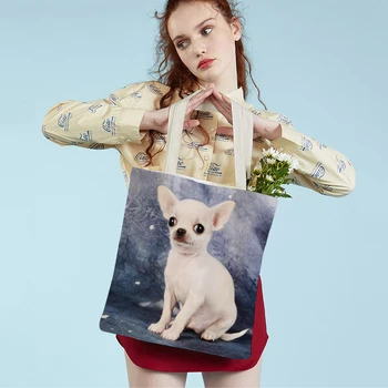 Красивый щенок Чихуахуа, Удобная хозяйственная сумка, красивое домашнее животное, туалет с двойным давлением, женская студенческая сумка карикатуриста