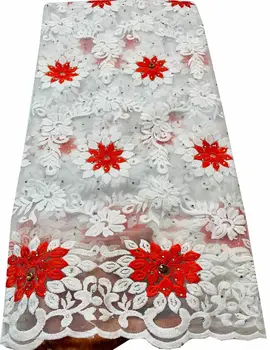Красная Французская сетчатая кружевная ткань 2023 Высококачественное кружево Африканская кружевная ткань для свадьбы Нигерийский тюль Кружевной материал для шитья VLL3837
