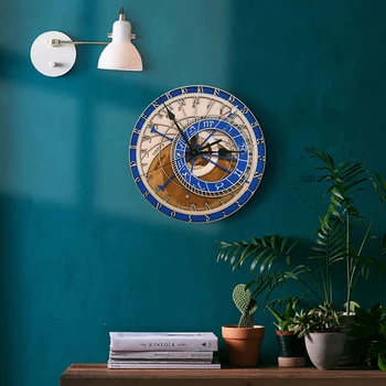 Креативные настенные часы Пражские Астрономические Деревянные часы Настенные часы для гостиной Кварцевые часы Home Decoratio деревянные настенные часы