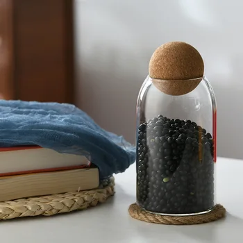 Круглый Пробковый стеклянный горшок с шариком, Герметичный резервуар для хранения чайных цветов, бутылка для хранения кофейных зерен, Бытовые стеклянные банки