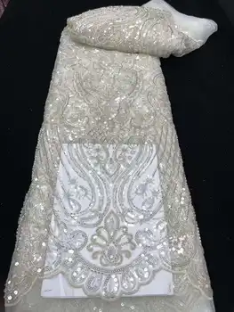 Кружевная ткань с пайетками для жениха в африканском стиле 2023, высококачественная Французская сетка с вышивкой 5 ярдов, Нигерийские кружевные ткани для пошива свадебных платьев