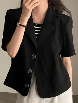 Куртки для Женщин 2023 Ropa Mujer, Винтажная Темпераментная Верхняя Одежда С Коротким Рукавом, Однотонное Модное Пальто В Корейском Стиле, Свободные Топы Y2k