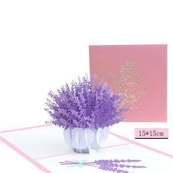 Лавандовая 3D Всплывающая поздравительная открытка, Ваза для цветов на День Святого Валентина, Приглашение на свадьбу, Жена, Подруга, Юбилей, Подарок на День рождения