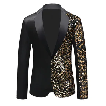 Леопардовый блейзер с пайетками для бара, одежда для выступлений певца, одежда для выпускного вечера, ведущий вечеринки, тонкий блестящий костюм, пиджак, пальто