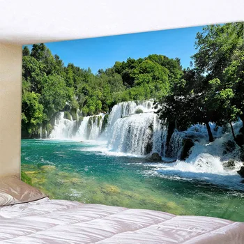 Лесной гобелен, висящий на стене, Живописный водопад, Прозрачная озерная вода, декор спальни, пейзаж, украшение домашней комнаты