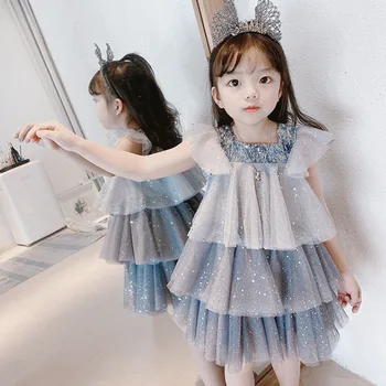 Летнее платье принцессы для девочек, детское платье для корейской модной вечеринки, пышные платья для маленьких девочек для девочек 1-6 лет