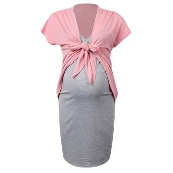 Летний Новый комплект платьев для кормления беременных женщин, однотонные Модные послеродовые повседневные платья для кормления грудью для беременных женщин