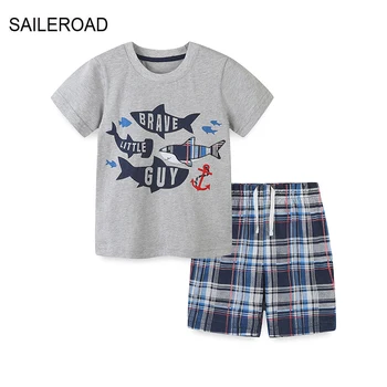 Летняя детская одежда SAILEROAD, футболки с мультяшной акулой для мальчиков + штаны, комплект одежды с короткими рукавами для детей, спортивный костюм для подростков
