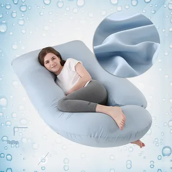 Летняя подушка для беременных 145x80 см, синяя хлопчатобумажная ткань, мягкая съемная J-образная комфортная женская подушка для поддержки талии при беременности