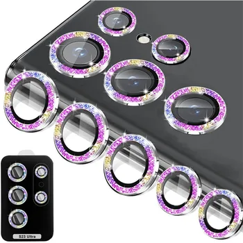 Металлическое кольцо с блестящим бриллиантом Объектив камеры Стеклянная защитная пленка для Samsung Galaxy S23 Plus Ultra S23Ultra Film Ecran Cover