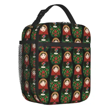 Милая матрешка, изолированная сумка-тоут для ланча для женщин, Русское народное искусство, сменный термохолодильник, школьный ланч-бокс для еды