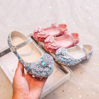 Милые кожаные тонкие туфли для девочек 2023 года с бантиком-бабочкой, детские блестящие туфли Mary Janes Princess Soft для вечеринки, подарка для свадебных танцев
