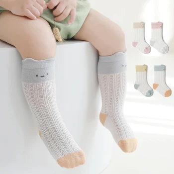 Милые мультяшные носки для новорожденных, Летние сетчатые носки до колена для маленьких мальчиков и девочек, Мягкие дышащие противомоскитные носки для малышей