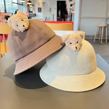 Милый 3D Медведь Детская Шляпа-Ведро Младенческая Однотонная Панама Кепка Открытый Пляж Для Маленьких Мальчиков И Девочек Солнцезащитные Шляпы 6-36 М Модная Рыбацкая Шляпа