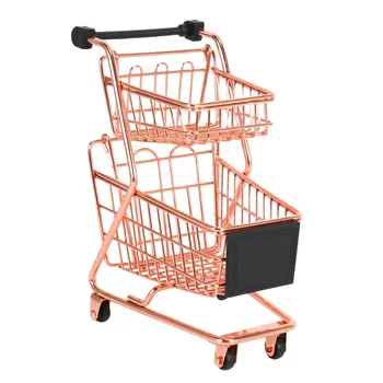 Мини-двухслойная модель корзины для покупок из кованого железа Тележка для супермаркета Металлическая Корзина для хранения