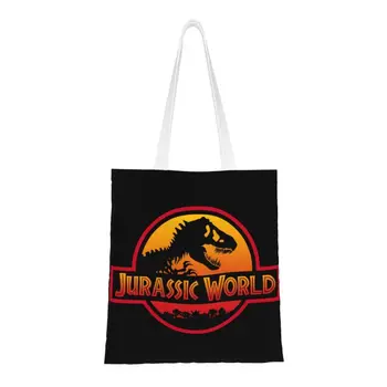 Многоразовая сумка для покупок в Мире динозавров, Парке Юрского периода, женская холщовая сумка через плечо, моющиеся сумки для покупок из приключенческого фильма