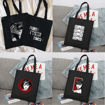 Многоразовая хозяйственная сумка из японского аниме Манга, женская холщовая сумка-тоут, Эко-сумка с принтом, сумка для покупок через плечо