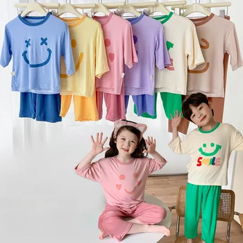 Модальная детская пижама, домашняя одежда, костюм большого размера, пижама для подростков, весенне-летняя детская пижама, одежда для кондиционирования воздуха, ощущение обнаженности