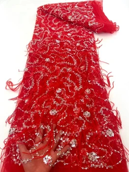 Модная новая 3D ткань из перьев ручной работы, дизайнерское свадебное платье высокого класса, кружевная ткань с пайетками для подиума, 5 ярдов