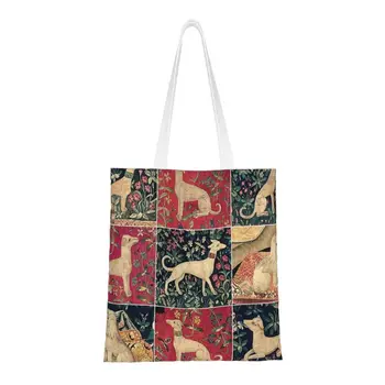 Модная сумка для покупок с принтом Средневековой борзой, холщовая сумка для покупок на плечо, сумка для собак породы Уиппет Сайтхаунд