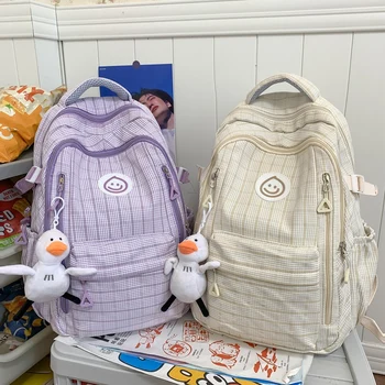 Модная Школьная сумка в клетку для девочек Kawaii, Водонепроницаемый Женский рюкзак для женщин, Сумка для ноутбука, Женский рюкзак для колледжа