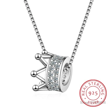 Модное ожерелье с подвеской в виде короны из стерлингового серебра 925 пробы с цирконием Для женщин, бижутерия с бриллиантами, Модный подарок для вечеринки по случаю Дня рождения
