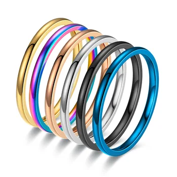 Модные 2 мм Тонкие наращиваемые кольца из нержавеющей стали для женщин, мужчин, свадебные кольца с обещаниями для помолвки, Женские кольца для пальцев средней длины