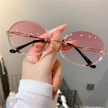 Модные брендовые дизайнерские оттенки розового, женские солнцезащитные очки, модные солнцезащитные очки для женщин, летние ультрасовременные солнцезащитные очки без оправы, Овальные UV400