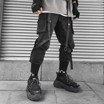 Модные мужские брюки-карго в стиле хип-хоп, брюки Harlan, мужская одежда в стиле панк, уличная одежда, джоггеры, повседневные брюки для хай-стрит, черный