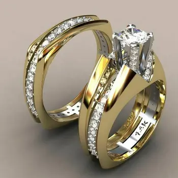 Модный комплект колец из желтого золота, свадебные женские и мужские украшения, Размер 6-10 Для влюбленных, Обручальное кольцо, ювелирные изделия