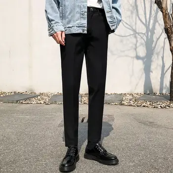 Мужская весенняя мода 2021 года, приталенные деловые повседневные брюки, мужские костюмные брюки с прямыми карманами, мужские однотонные официальные брюки O97