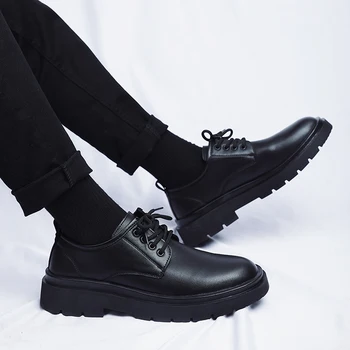 Мужская обувь 2023 года, Новая летняя Повседневная кожаная обувь черного цвета в британском стиле, мужская деловая официальная рабочая модная обувь с большим носком