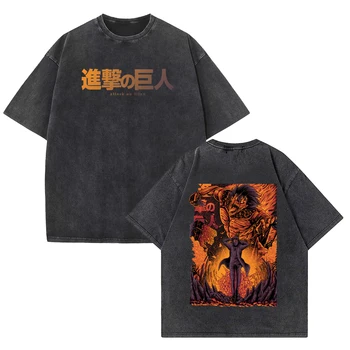 Мужская футболка с аниме Harajuku, хлопок, атака титанов, футболка с рисунком Shingeki No Kyojin, футболка оверсайз, топы в стиле хип-хоп